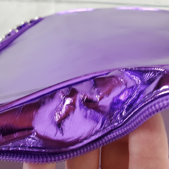 Justin Bieber Metallic Purple Quilted Heart Handbag Dead Stock Chain Strap - Picture 8 of 12